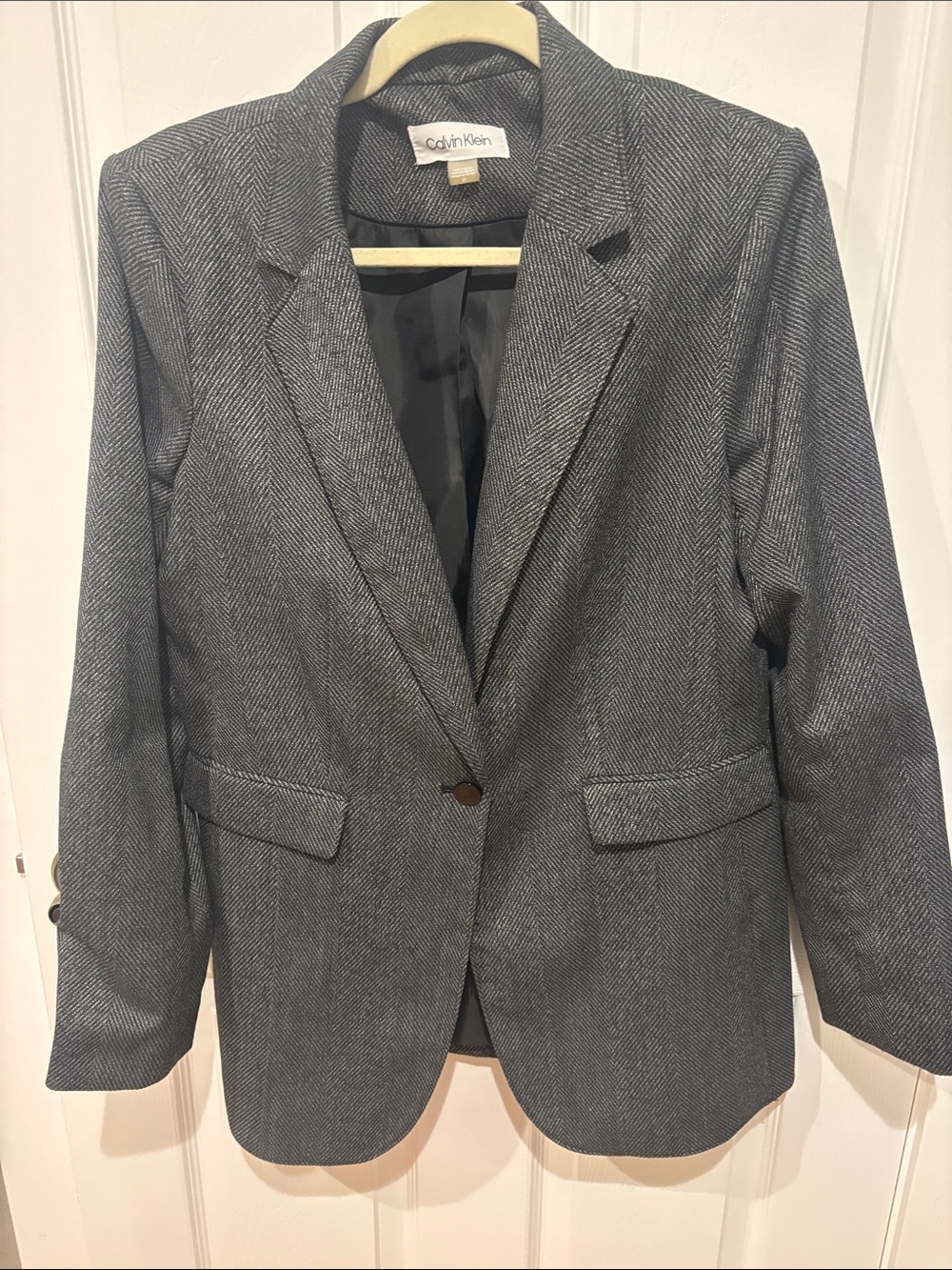 Calvin Klein Gray Herringbone Single-Button Blazer